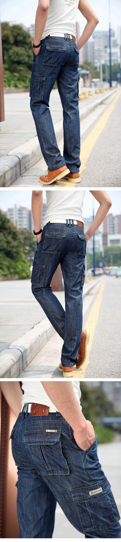 High Quality Men's Jeans Multi Pocket Denim Cargo Pants Oversized Casual Pants Men Clothing Loose Trousers 29-44