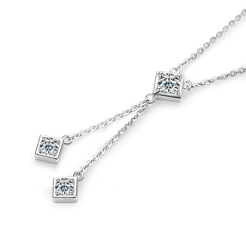 Full Round Cut Moissanite Tassel Chains Pendant Necklaces for Women Real S925 Sterling Silver Fine Jewelry Gifts Collar