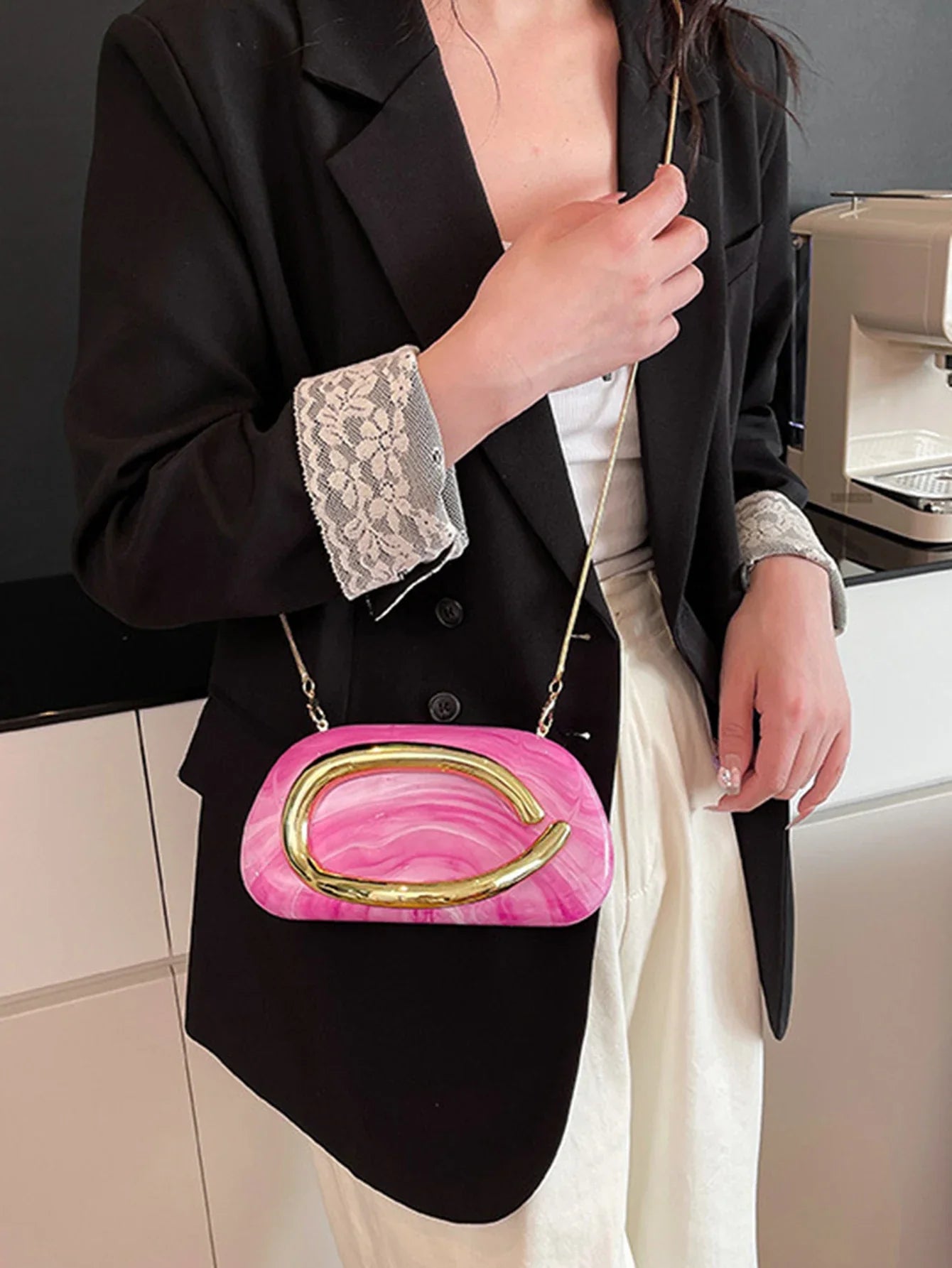 Women's Sealed Box Shaped Acrylic Clutch Fashion Dinner Wedding Party Handbag Elegant Luxury Designer Crossbody Shoulder Bag