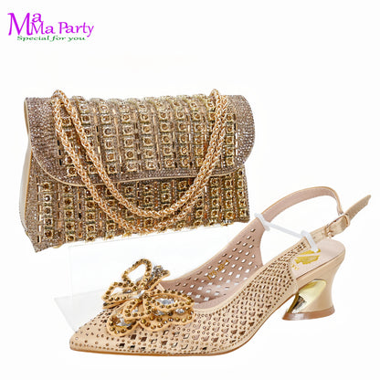 2025 High Quality Winter New Arrivals Specials Design Italian Shoes and Bag Set in Wine Color Low Heels Comfortable For Wedding
