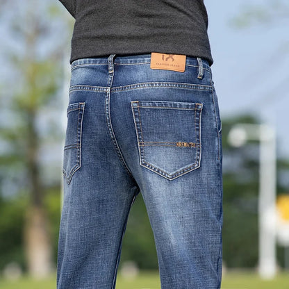 2026 New Autumn Men's Blue Straight-leg Jeans Business Casual Cotton Stretch Denim Pants Male Brand Plus Size 40 42 44