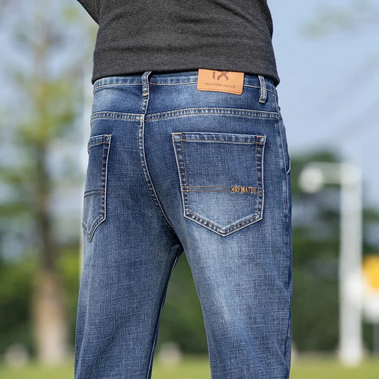 2026 New Autumn Men's Blue Straight-leg Jeans Business Casual Cotton Stretch Denim Pants Male Brand Plus Size 40 42 44