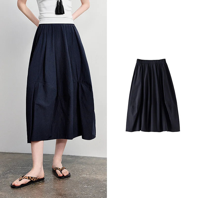 Women's A-Line Bud Skirt 2026 Summer New Split Detail Retro Puff Midi Skirt, Lightweight Outdoor Wear