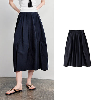 Women's A-Line Bud Skirt 2026 Summer New Split Detail Retro Puff Midi Skirt, Lightweight Outdoor Wear