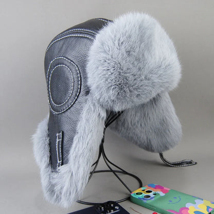 2026 Fashion Men's 100% Natural Rabbit Fur Bomber Hats Winter Russian Man Warm Real Sheepskin Leather Hat Male Real Fur Caps