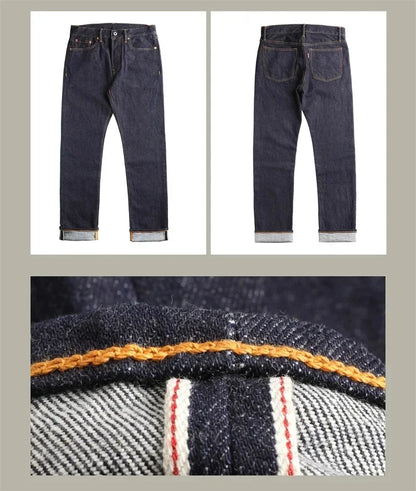 Slim Straight Jeans Rinsed Spring Men's Red Selvedge Denim Pants GT-0003