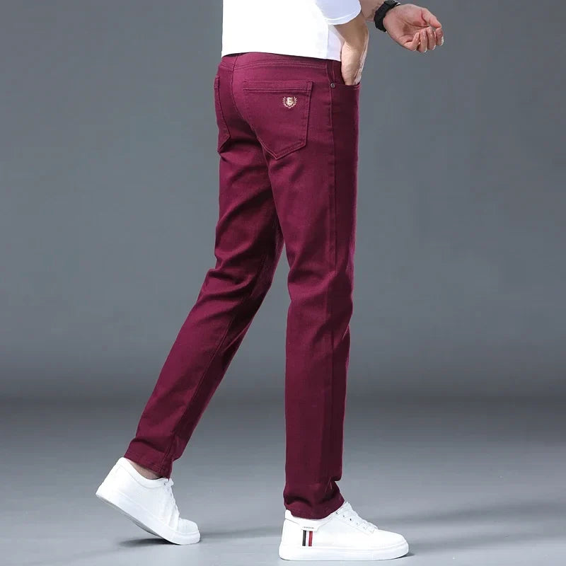 Fashion Classic Jeans Men Solid Color Casual Streetwear Hip-hop Trousers Stretch Slim-fit Embroidered Denim Pants