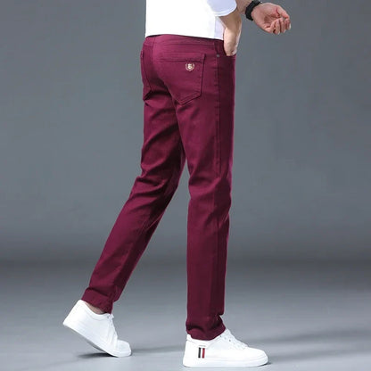 Fashion Classic Jeans Men Solid Color Casual Streetwear Hip-hop Trousers Stretch Slim-fit Embroidered Denim Pants