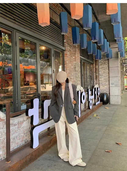Suit Jaet Women's Small Size Spring Autumn New Loose Sle Ele Street Sle Faionable Long Sve Polyester