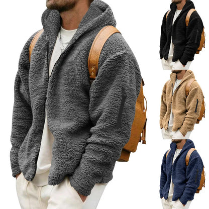 Men's Autumn and Winter Double-Sided Fleece Warm Jacket  Loose Hooded Casual Jacket