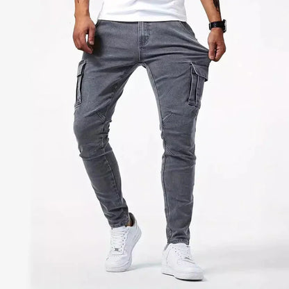 Man Business Casual Cargo Jeans Male Stylish Tide Brand Stretch Pants Spring Summer Grey Brand New Fit Straight Lightweight