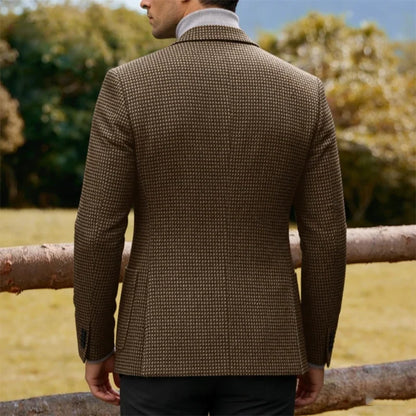 Men's Casual Blazer Houndstooth Wool Blend Suit Jacket Notched Lapel Slim Fit Business Formal Dress Sport Coat Outerwear