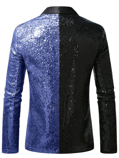 2026 Men's Suit Jacket, Shiny Sequin Stage Performance Coat, White Silver Blue Red Purple Blazers V-neck Single Button S-XXL