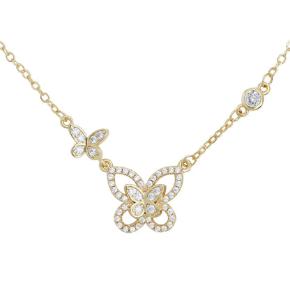 Delicate Women 24K Gold Plated Zircon Angel Wing Chain Pendant Necklace