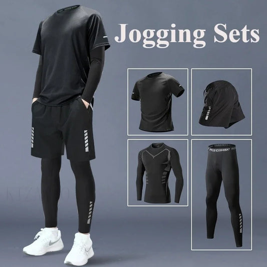 Fitness Clothes Ice Silk Quick Drying T-shirt Suit Men Short Sleeve Running Sportswear Shorts Tracksuit Gym Sports Training Sets