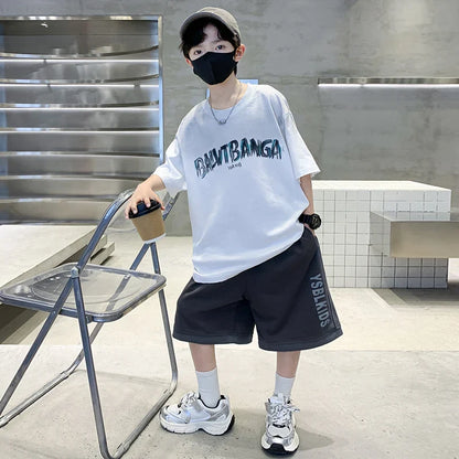 Summer Boys Top and Bottom Tracksuit Set Kids Casual Clothing Set Tweens Child Causal Streetwear Outfits Teenager Luxury Clothes
