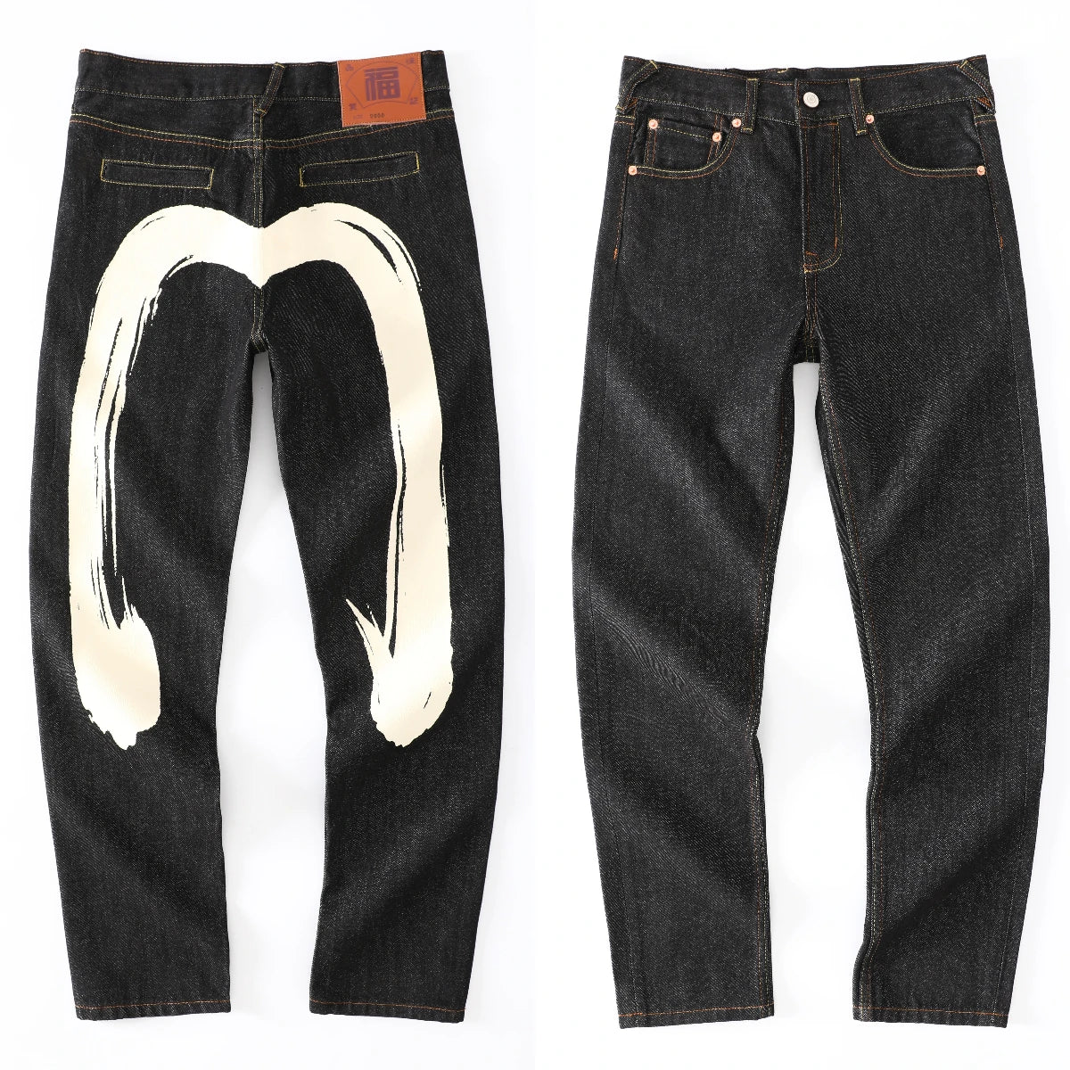Japanese Handmade Embroidered Jeans Men's Pure Cotton Straight Tube Hip-Hop Popular Slim Red Ears Show Thin Trousers Devil