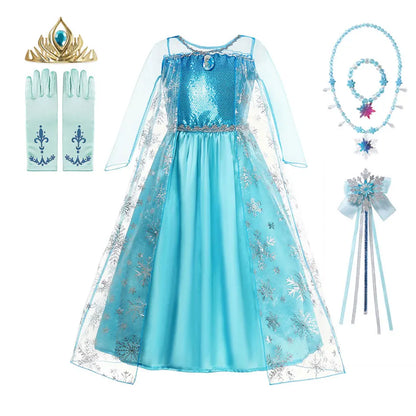 LED Girls Snow Kids Queen Costumes Girls Carnival Party Prom Gown Elsa Robe-Playing Children Princess Dress Birthday Dress
