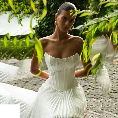 Strapless Pleated Wedding Dresses Corset A-Line Chiffon Bridal Gown Floor Length Customized Vestido De Noivas Para Casamento