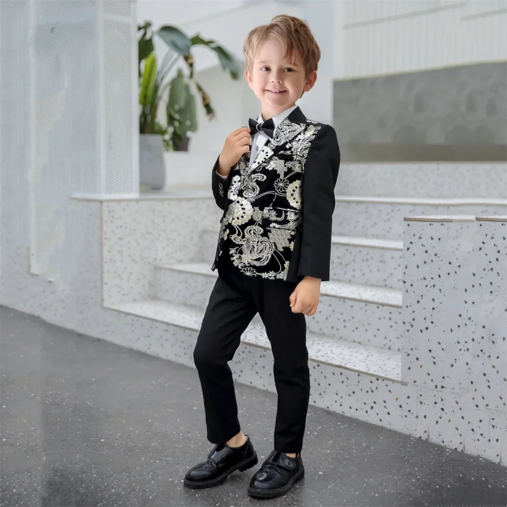 High Quality Child Printed Gilt Stamped Suit Set For Catwalk Performance Graceful Boys Suits New Year Christmas Party