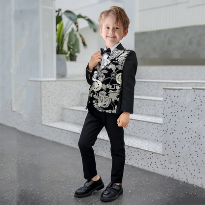 High Quality Child Printed Gilt Stamped Suit Set For Catwalk Performance Graceful Boys Suits New Year Christmas Party