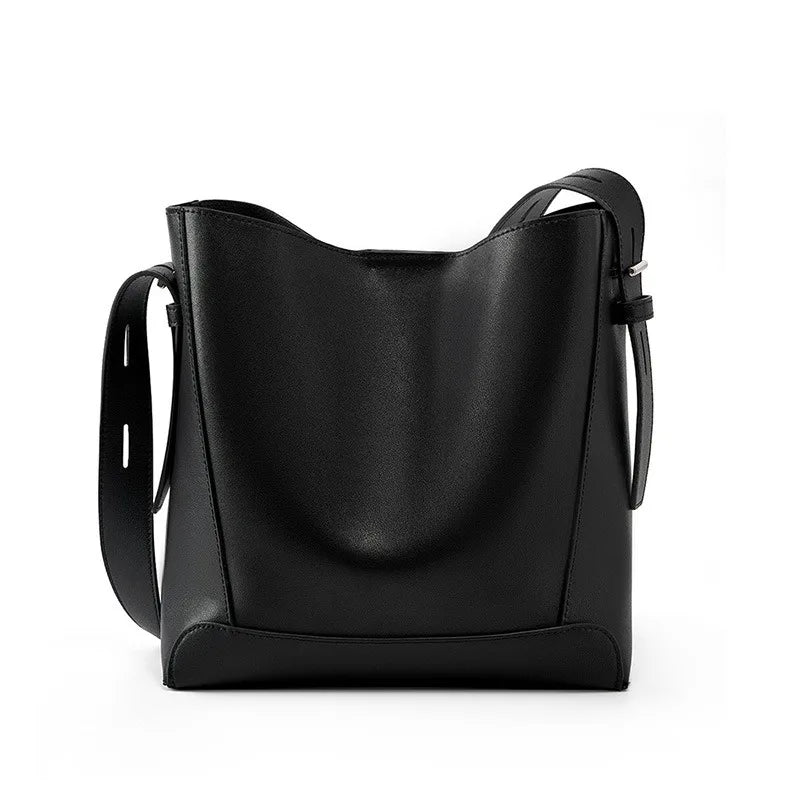 New Split Leather Casual Shopper Shoulder Bag Commuter Large Bucket Handbag Simple High Quality Women Tote Underarm Bag