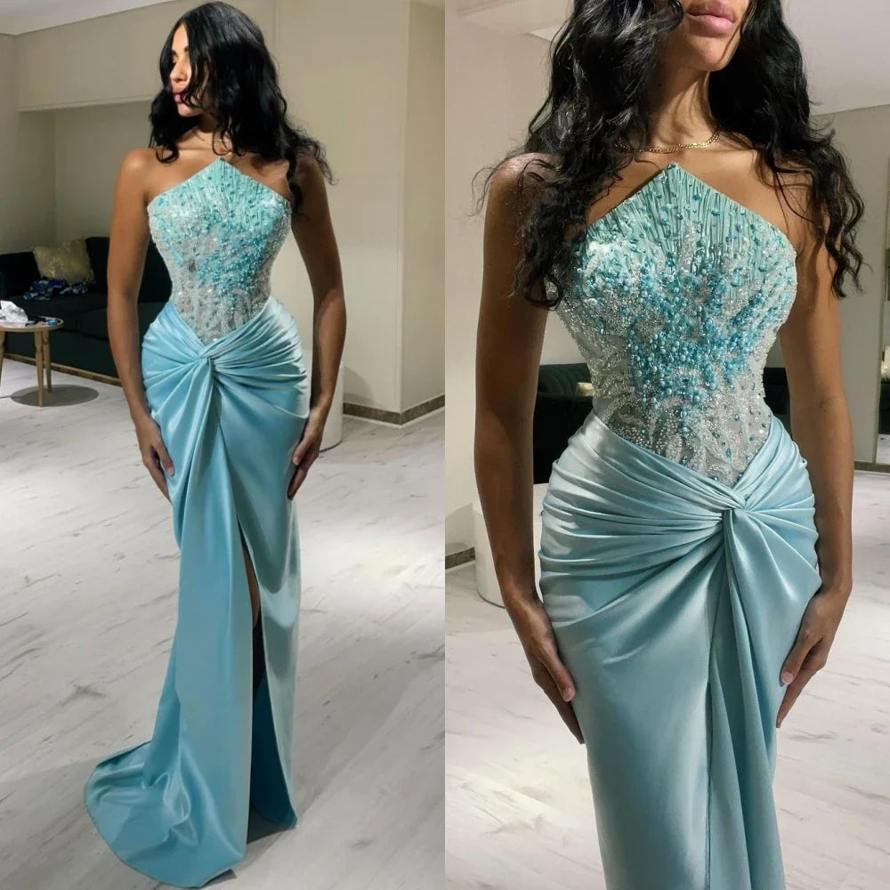 Customized Classic Modern Style Formal Evening Strapless Mermaid Beadings Bespoke Occasion  Prom Dresses