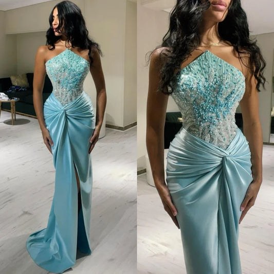 Customized Classic Modern Style Formal Evening Strapless Mermaid Beadings Bespoke Occasion  Prom Dresses