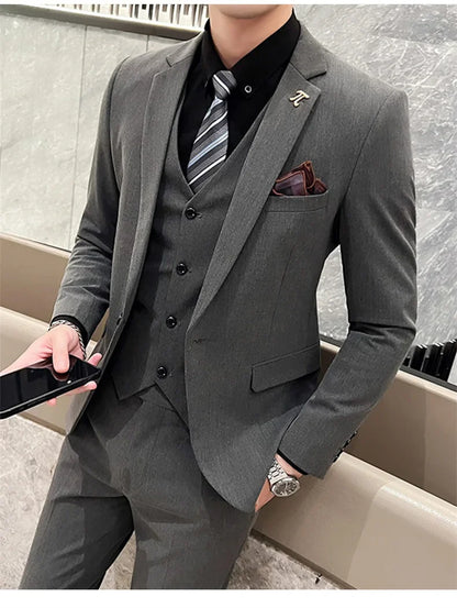 S-5XL Jacket Vest Pants Boutique Solid Color Casual Business Office Slim Mens Suit Groom Wedding Gown Blazer Waist Coat Trousers