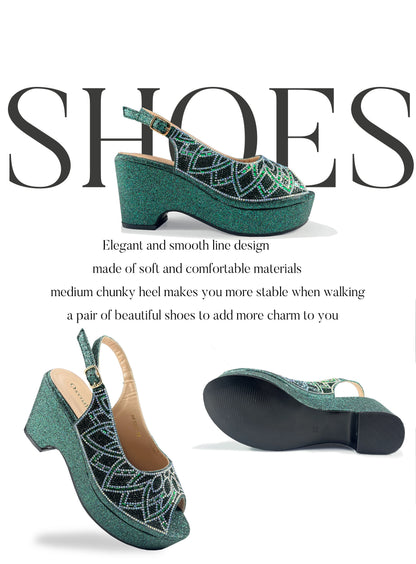 African Shoe and Bag Set for Wedding Women Shoes and Bag To Match Set with Rhinestone Italy Pumps Women Shoes Luxury