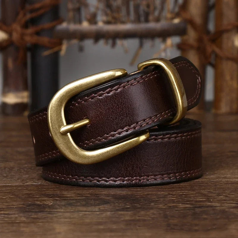 2.8 CM Pure Cowhide Genuine Leather Ladies High Quality Jeans Brass Buckle Belts Cowboy Fashion Designer Belts for Women luxury