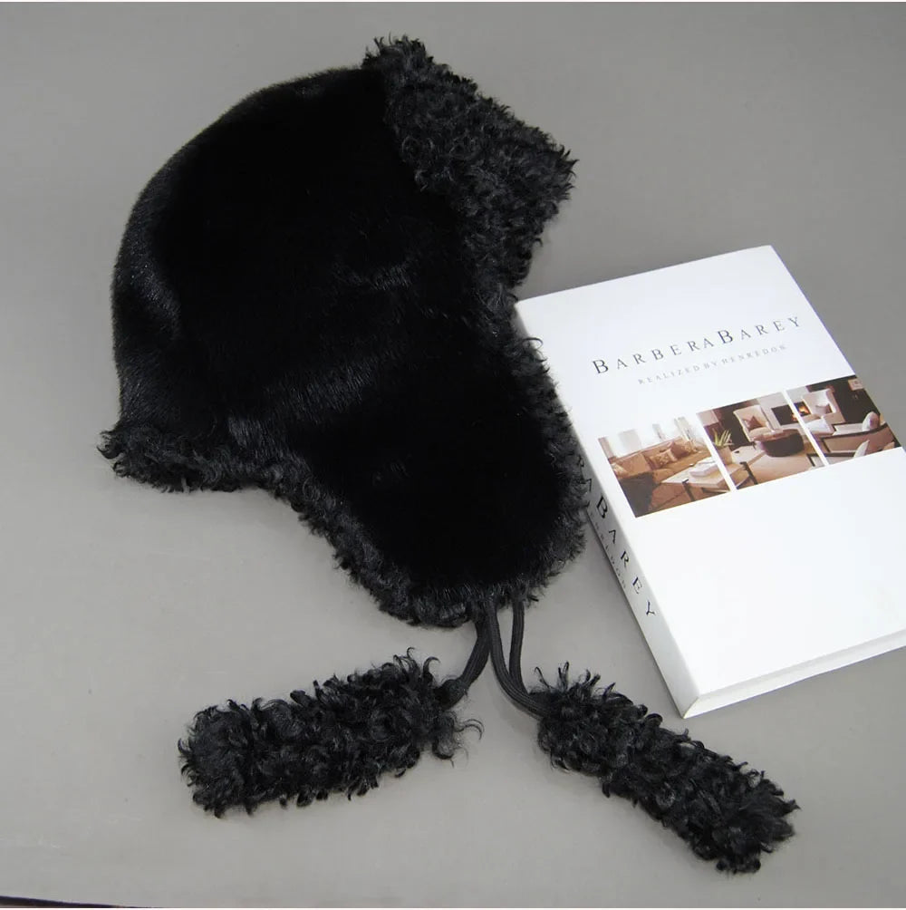 Real Fur Wool Hat Unisex New Winter Warm Bomber Russian Ushanka Hats With Ear Flaps Cow Leather Thick Snow Earflaps Baseball Cap