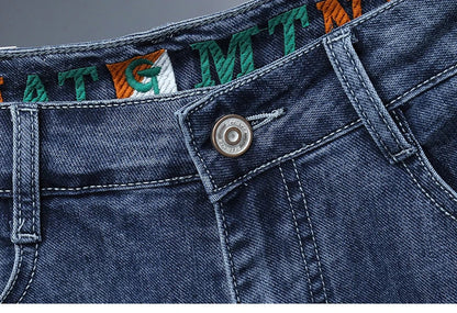 Summer New Men's Embroidered Denim Shorts Fashion Straight Slim Personality Streetwear Jeans Male Bermuda Male Short Pants