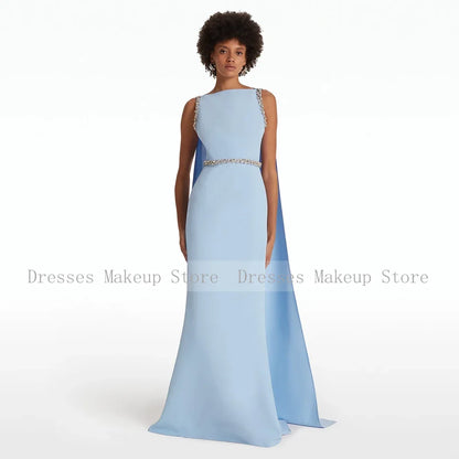 Customized New Ivory Prom Dresses Sleeveless Boat Neck Sweep Train Formal Party Gowns Crystal Mermaid Evening Gowns for Women