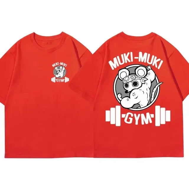 Anime Demon Slayer Uzui Tengen Print T-shirts Unisex Funny Ninja Mice Muki Muki Gym T Shirt Muscular Mouse Oversized T-shirt