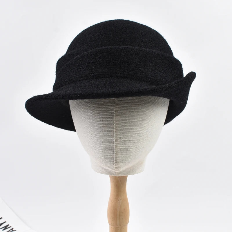 Women Elegant Party Formal Fedora Hat Winter Dome Basin Hat  Female Fashion Headwear