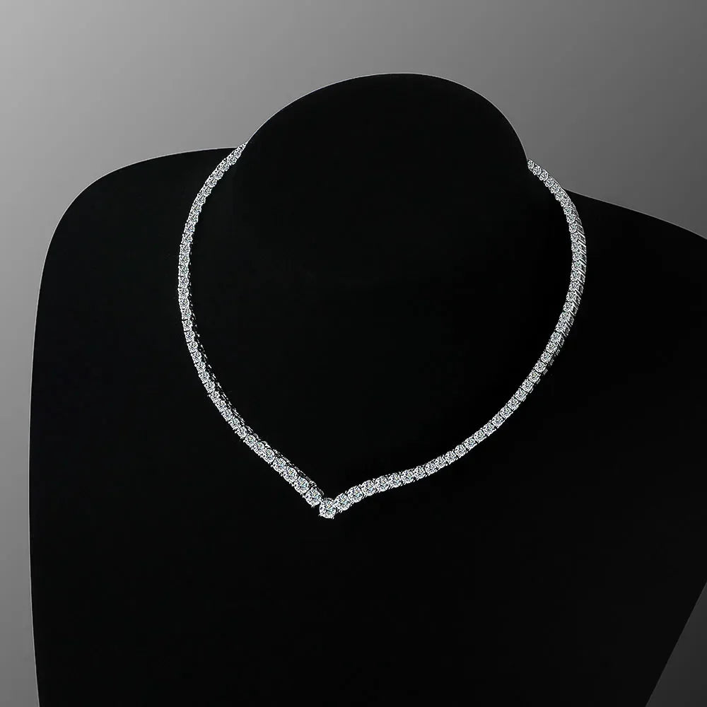 Luxury V-shaped All Moissanite Diamond Tennis Necklace Certified For Women 925 Sterling Silver Choker Bride Collarbone Necklaces
