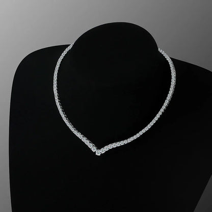 Luxury V-shaped All Moissanite Diamond Tennis Necklace Certified For Women 925 Sterling Silver Choker Bride Collarbone Necklaces