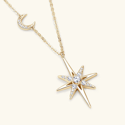100% 925 Silver Full Moissanite Necklace for Women 18K Gold Plated Star&Moon Pendant Necklace Choker Chain Fine Jewelry Gifts
