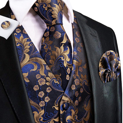 Ivory Beige Champagne Gold Mens Vests Tie Hankerchief Cufflinks Set Jacquard Vine Waistcoat for Men Suit Dress