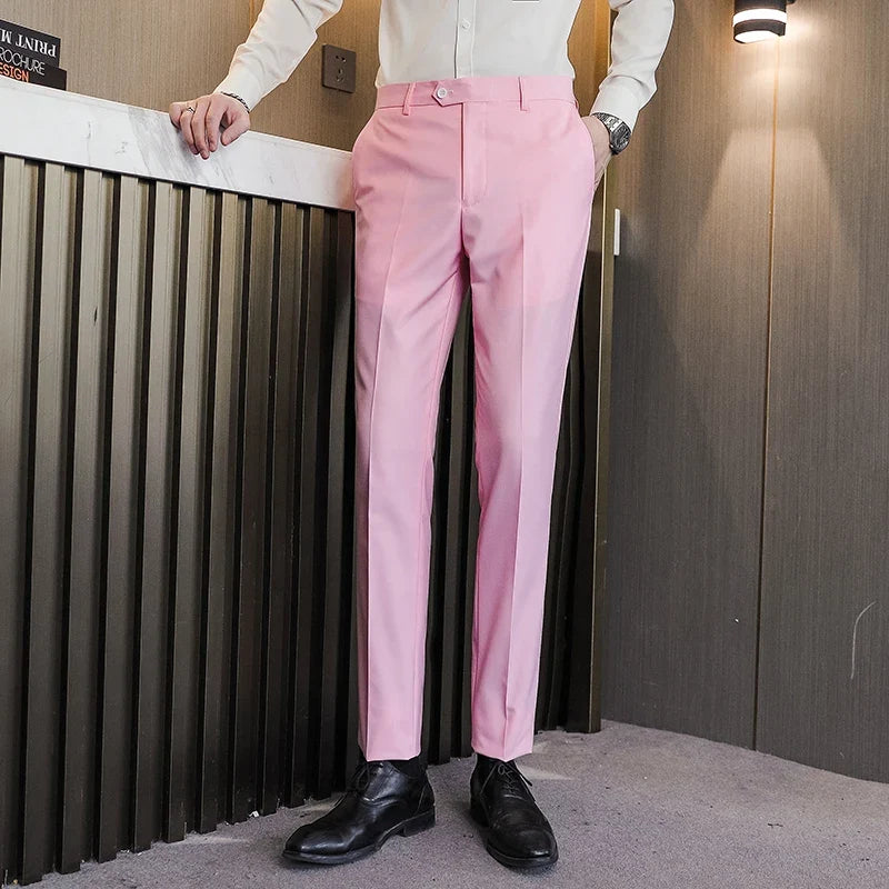 Plus Size 40-29 High Qualitys Men's Solid Color Slim Fit Suit Pants Fashion Business Formal Men Wedding Social Party Trousers