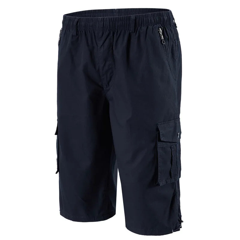 Cargo Shorts Men Zipper Pocket Many Men's Breeche Long Length 3/4 Capri Short Pant Cotton Bermuda Summer 2024 Casual Male Shorts