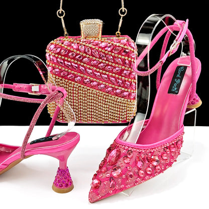 Italian Design Mini Three-Dimensional Hard Bag Tassel Decoration Bag Nigeria Elegant Shoes and Bag Set Women Shoes