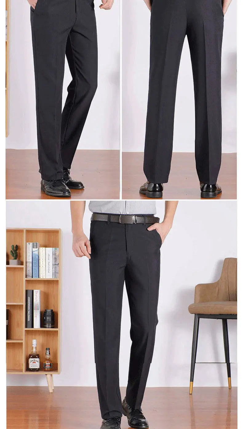 Autumn Thick  Summer Thin Casual Pants Men Straight Formal Long Trouser Adult Solid Color Flat Design Suit Pant Business RIYBEOE