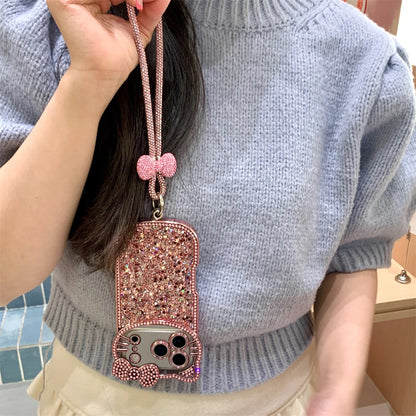 Cute Camera 3D Hellokitty Luxury Glitter phone case for iPhone 17 11 12 13 14 15 plus 16 Pro Max Fundas With Chain Shockproof Ca