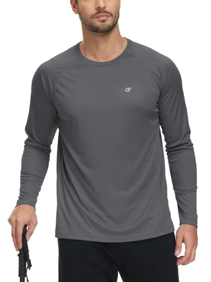 Men UPF 50+ Long Sleeve T-Shirt, Rash Guard Breathable Tops, Pullover Shirt for Sport Fishing Hiking Running Beach Surfing