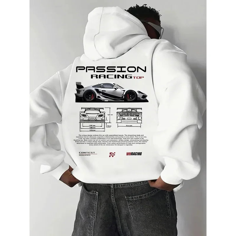 2025 Popular Digital Pattern Men's Hooded Sweatshirt Car-Themed Design American-Style Casual Sports Long-Sleeved Shirt