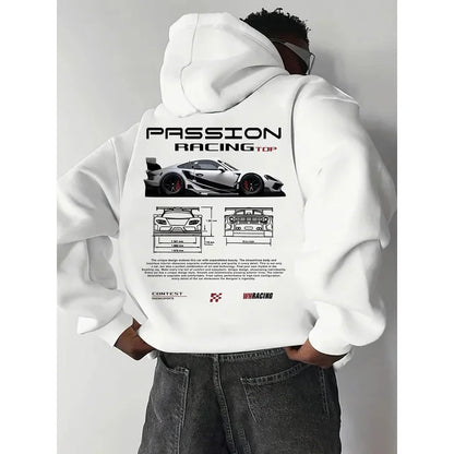 2025 Popular Digital Pattern Men's Hooded Sweatshirt Car-Themed Design American-Style Casual Sports Long-Sleeved Shirt