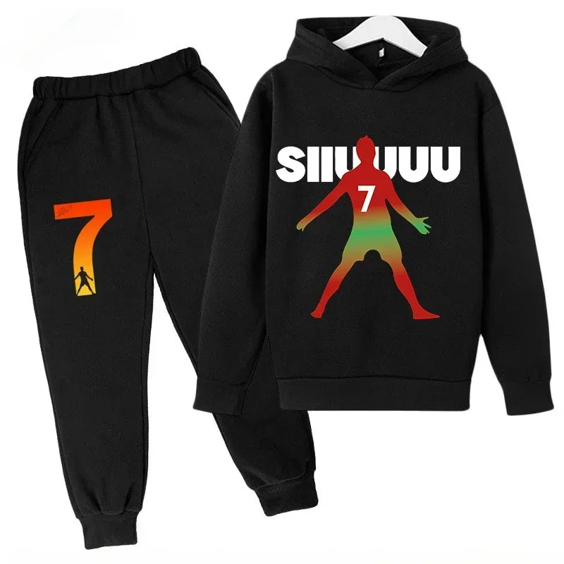Quick-Dry CR7 Kids Tracksuit 7-13Y Ronaldo 7# Print Sports Outfit Breathable Fabric Active Wear Kids Boutique Clothes