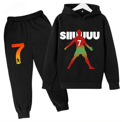 Quick-Dry CR7 Kids Tracksuit 7-13Y Ronaldo 7# Print Sports Outfit Breathable Fabric Active Wear Kids Boutique Clothes